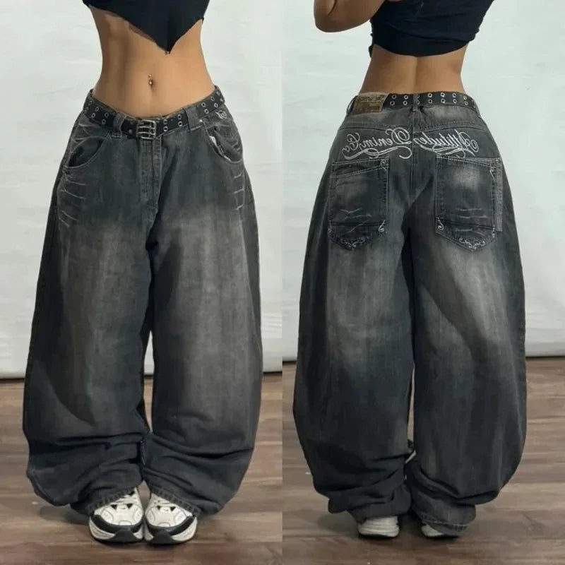 Y2K New Fashion Washed Multi-pocket Old Baggy Tooling Jeans Men Vintage Hip-hop Straight Casual Punk High Waist Wide Leg Pants
