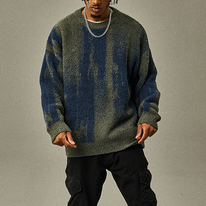 Autumn & Winter New Loose Men's Sweater Knit Base Shirt Men's Match Color Striped Sweater Street Fashion Casual Knitwear T-shirt