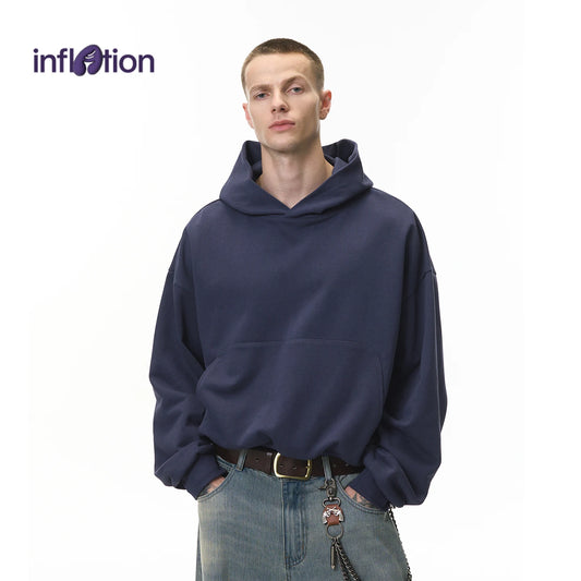 INFLATION 2025 Autumn Dragon Scale Hoodie Boxy Cropped 380GSM Oversized Pocket Sweatshirt Streetwear Men's Long Sleeve