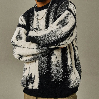 Autumn & Winter New Loose Men's Sweater Knit Base Shirt Men's Match Color Striped Sweater Street Fashion Casual Knitwear T-shirt