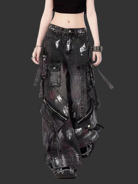 Wonkru Y2K Washed Black Cargo Jeans – Street Goth Edition