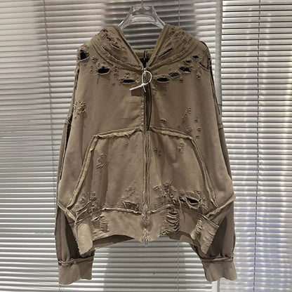 Vintage Destroyed Apricot Hoodie – Oversized Heavy Fabric Streetwear Unisex Pullover"