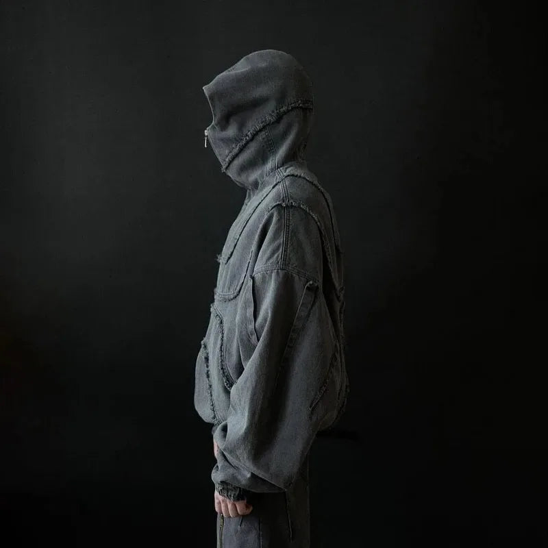 Wonkru Y2K Washed Denim Jacket – Double Zipper Street Style